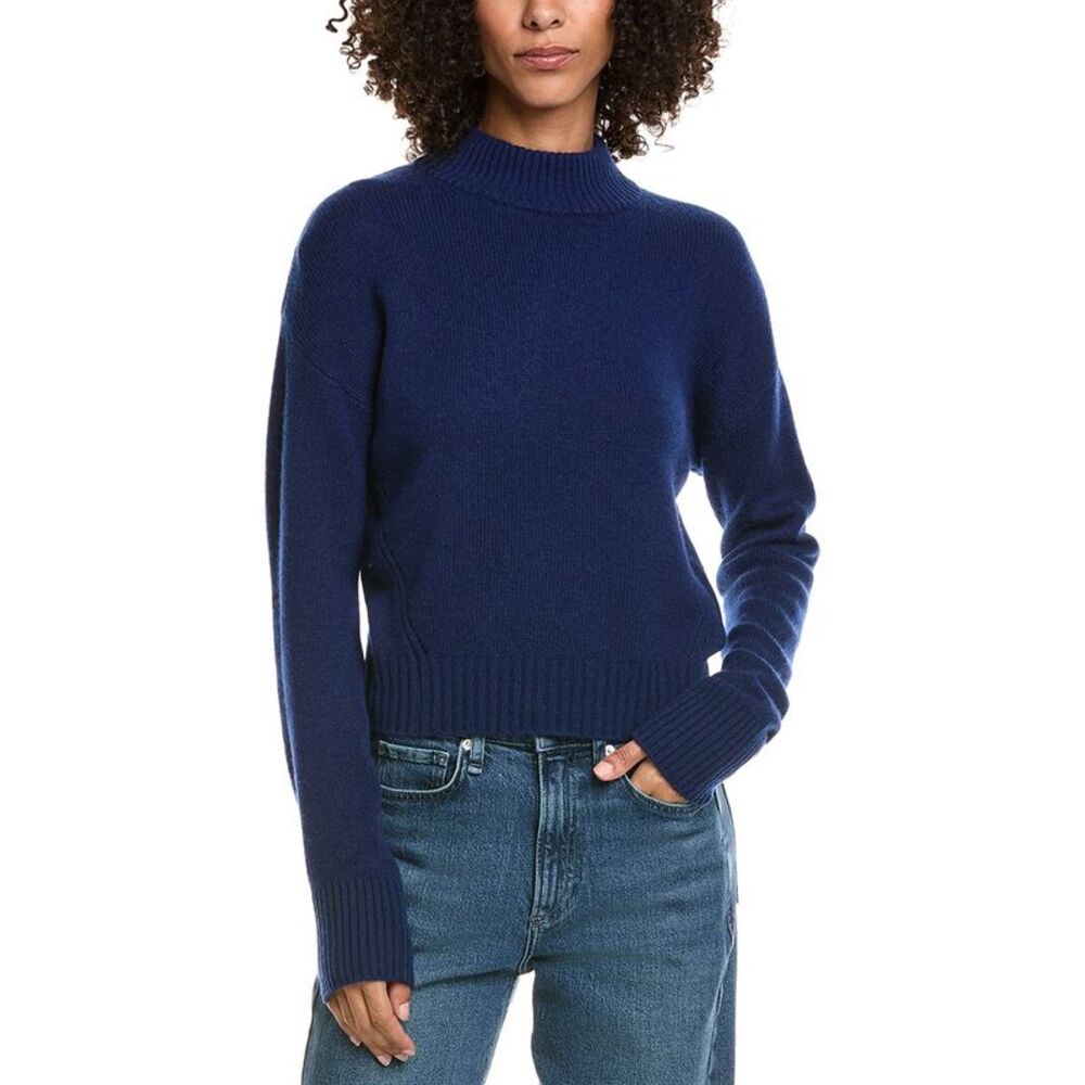 Incashmere Womens  Crop Mock Wool & Cashmere-Blend Sweater, Blue